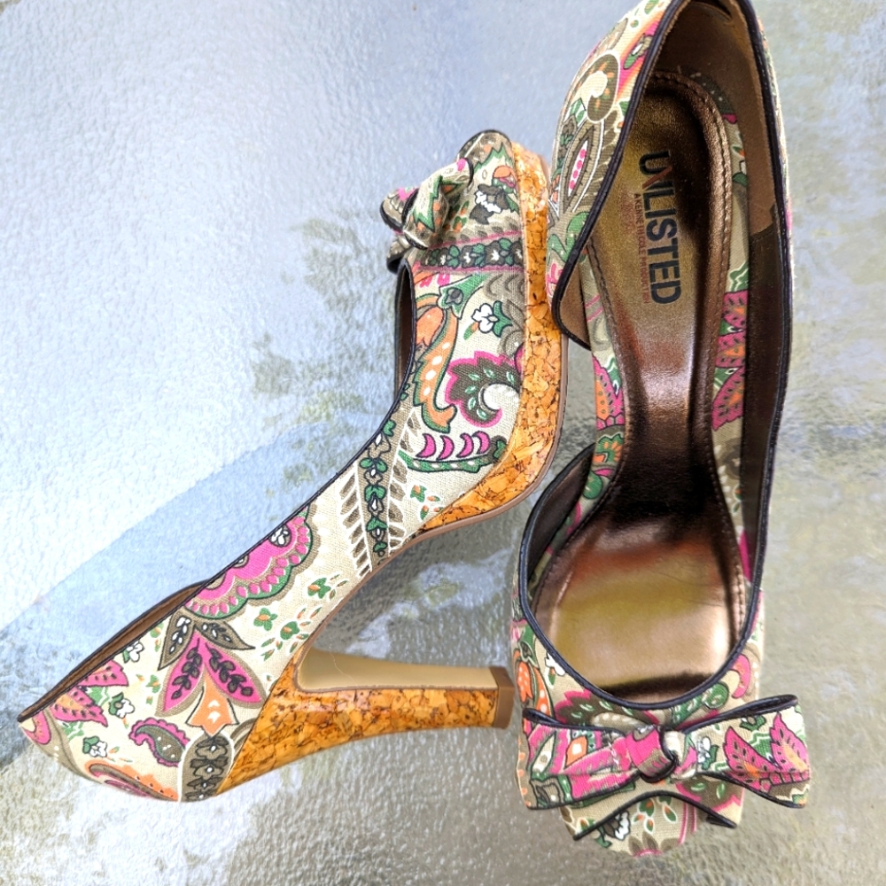 Paisley cork platform heels
